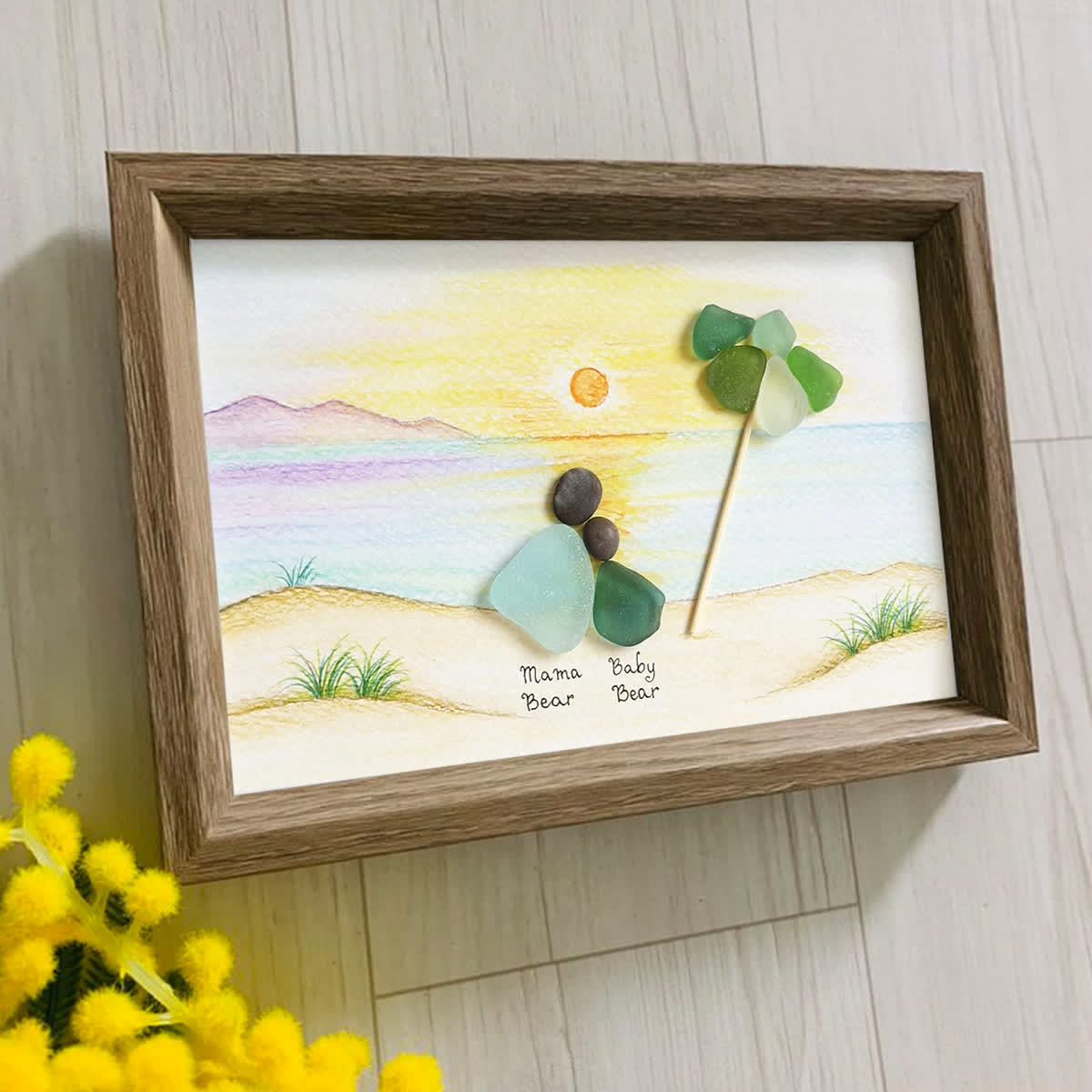 Custom Mama & Baby Sunset Sea Glass Framed Art - image 3