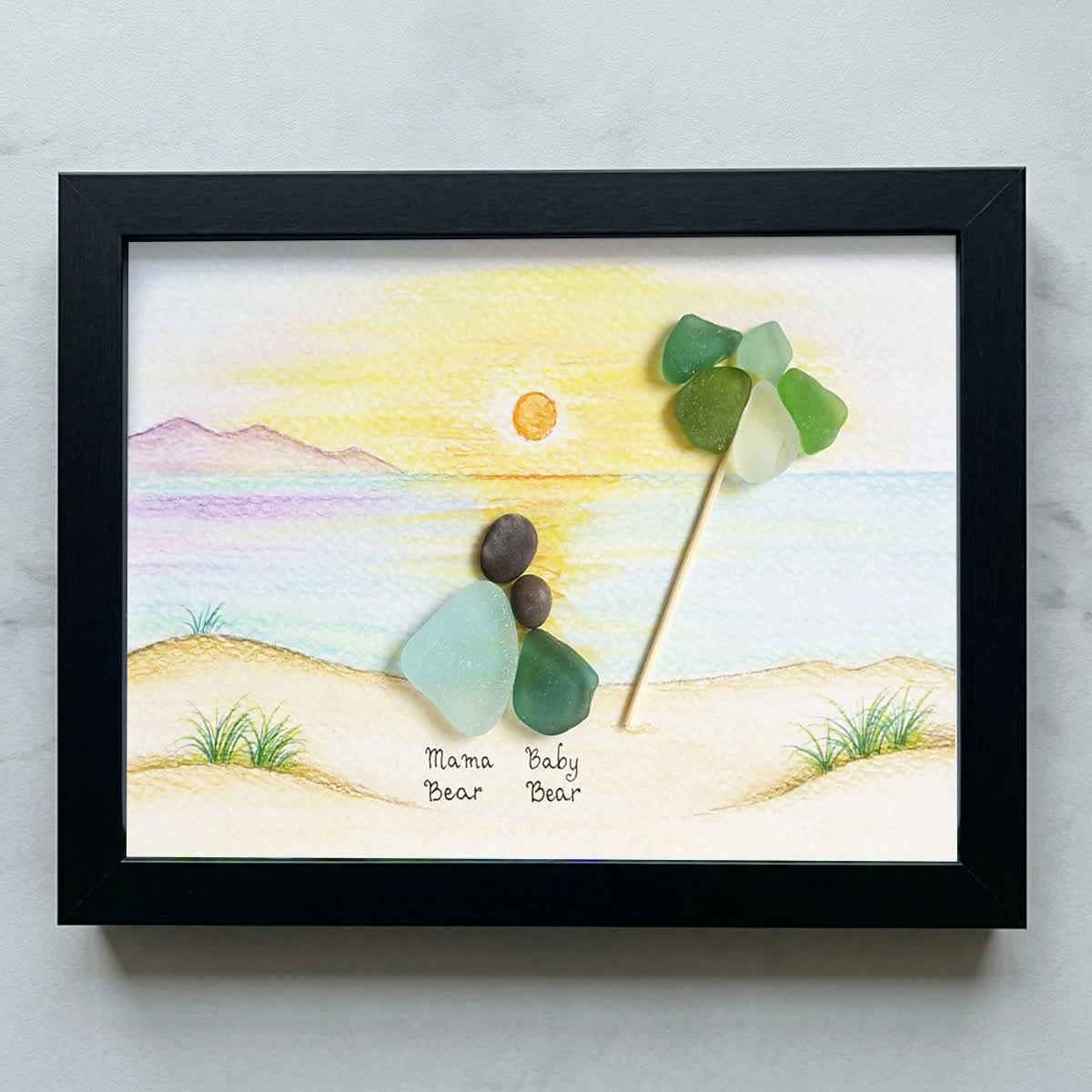 Custom Mama & Baby Sunset Sea Glass Framed Art - Black - 6" X 8" - image 9