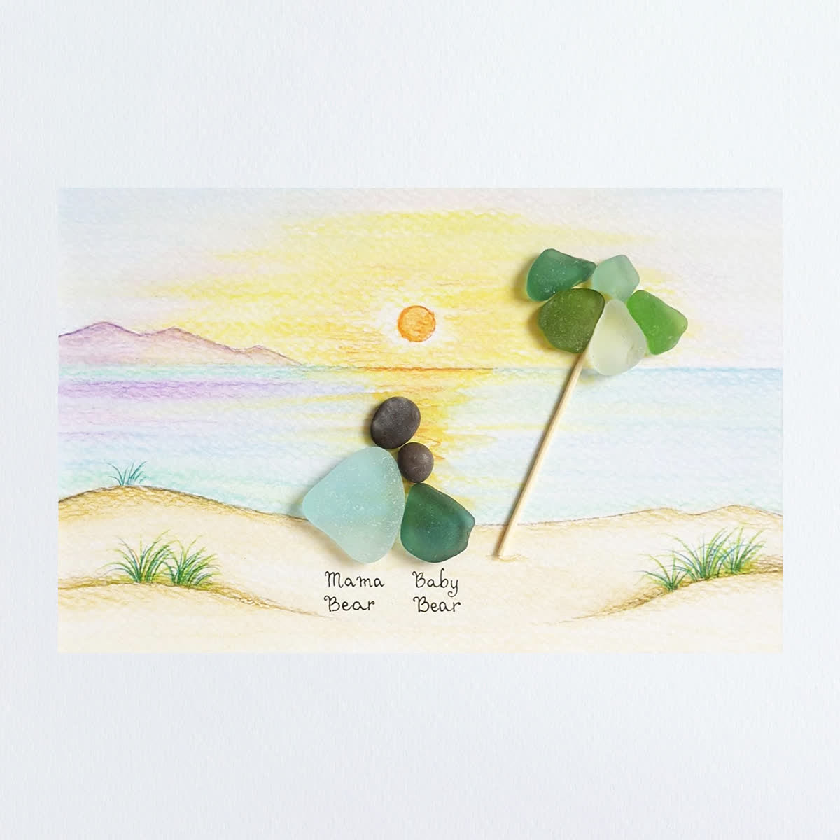 Custom Mama & Baby Sunset Sea Glass Framed Art - Seaglass Card - 6" X 8" - image 1