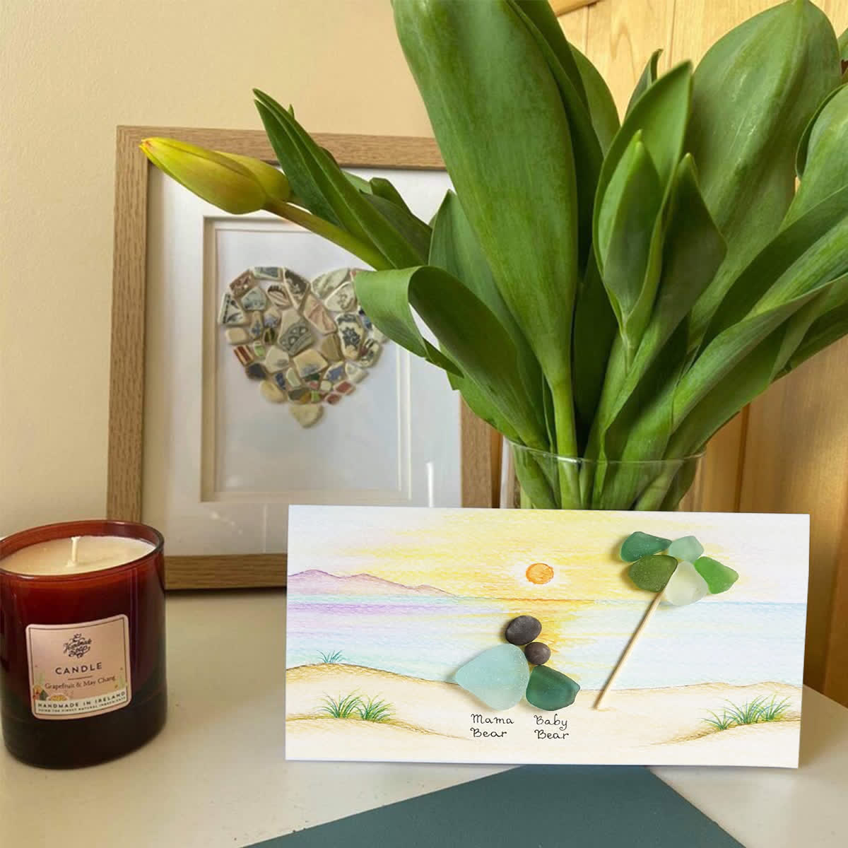 Custom Mama & Baby Sunset Sea Glass Framed Art - image 2