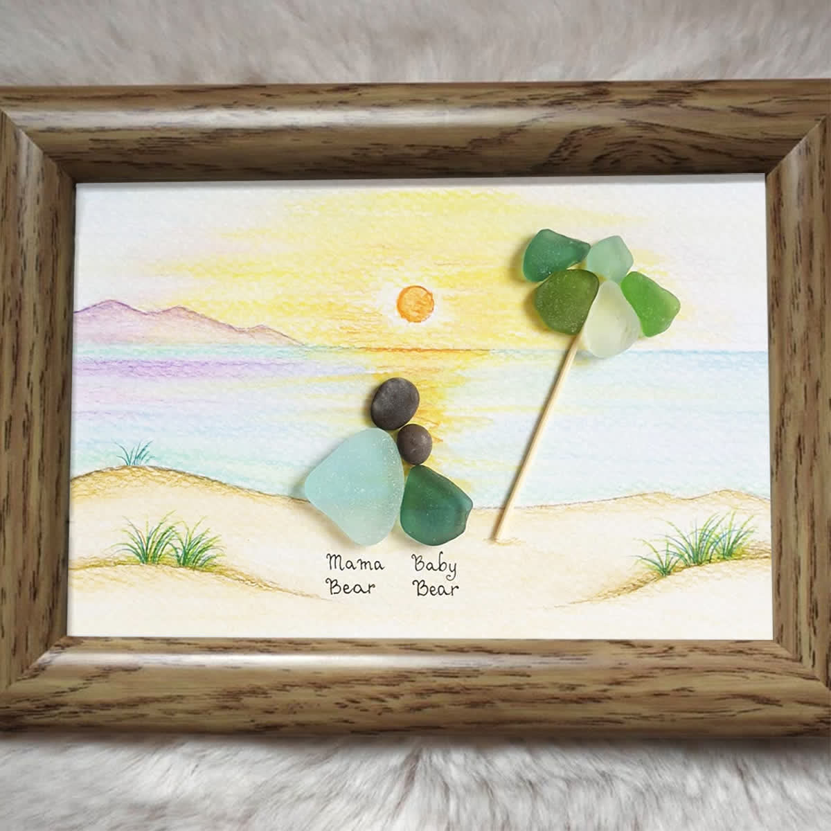 Custom Mama & Baby Sunset Sea Glass Framed Art - image 4