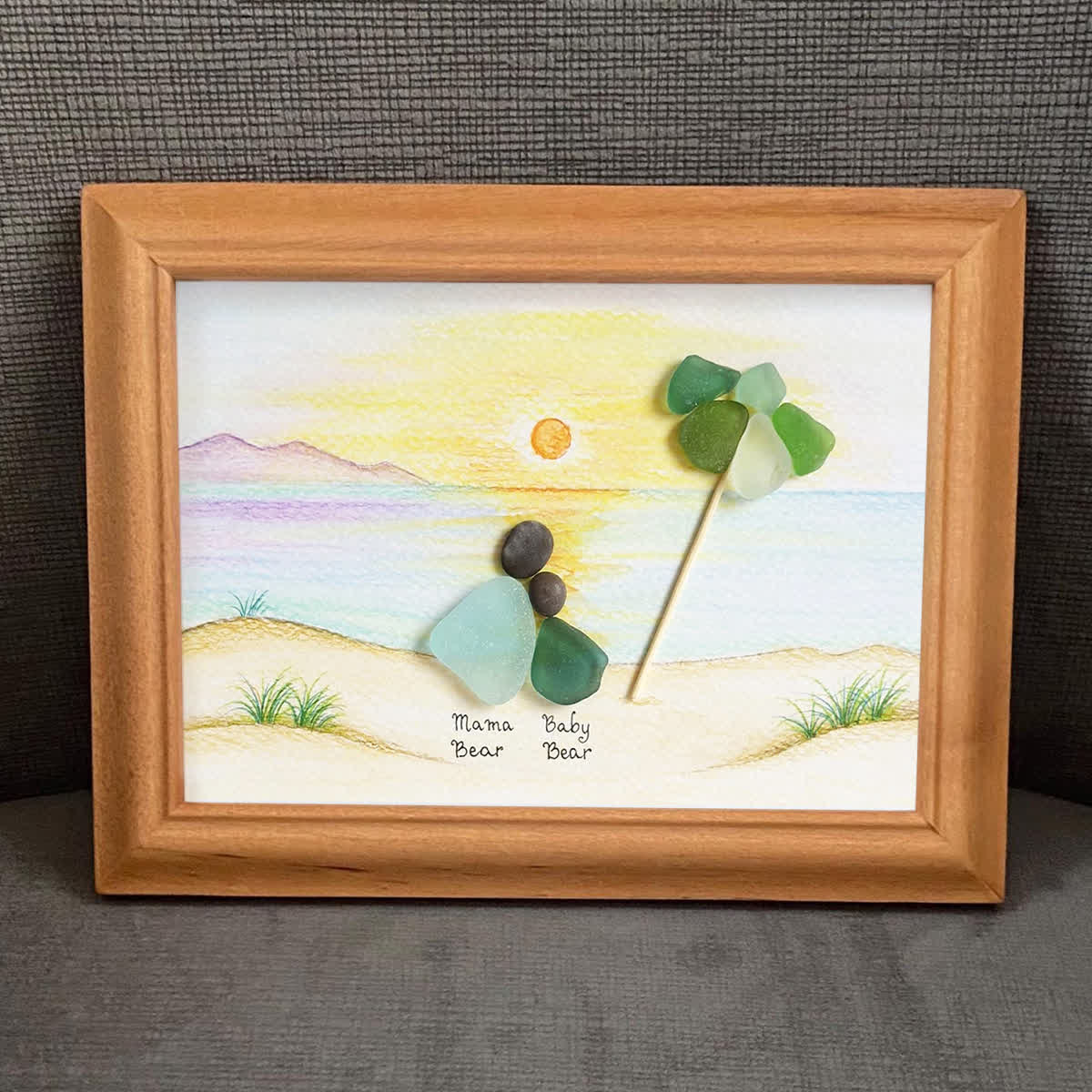 Custom Mama & Baby Sunset Sea Glass Framed Art - image 5