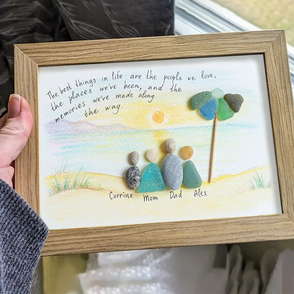 Custom Name Family Portrait Sea Glass Framed Art - image 3