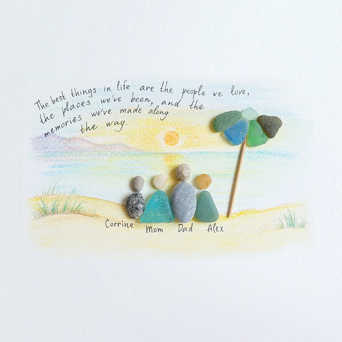 Custom Name Family Portrait Sea Glass Framed Art - Seaglass Card - 6" X 8" - image 1