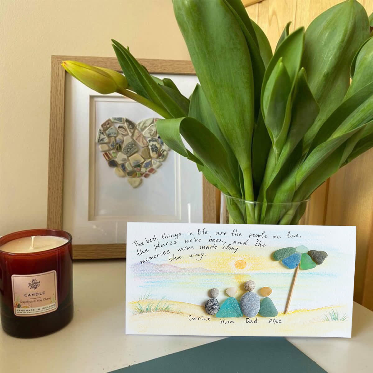 Custom Name Family Portrait Sea Glass Framed Art - image 2