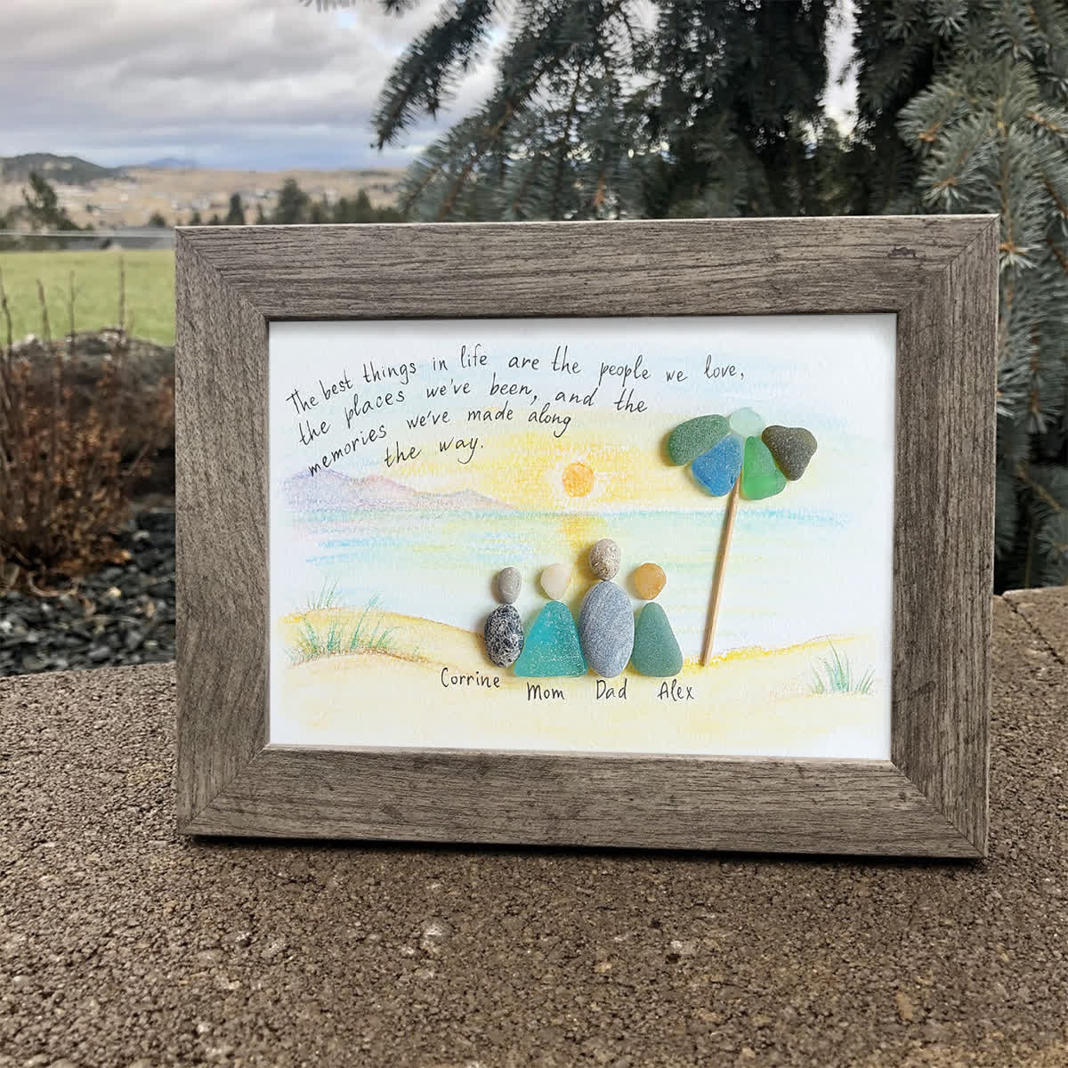 Custom Name Family Portrait Sea Glass Framed Art - image 0