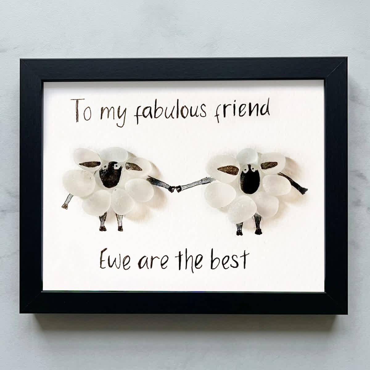 "To My Fabulous Friend" Cute Sheep Sea Glass Framed Art - Black - 6" X 8" - image 9