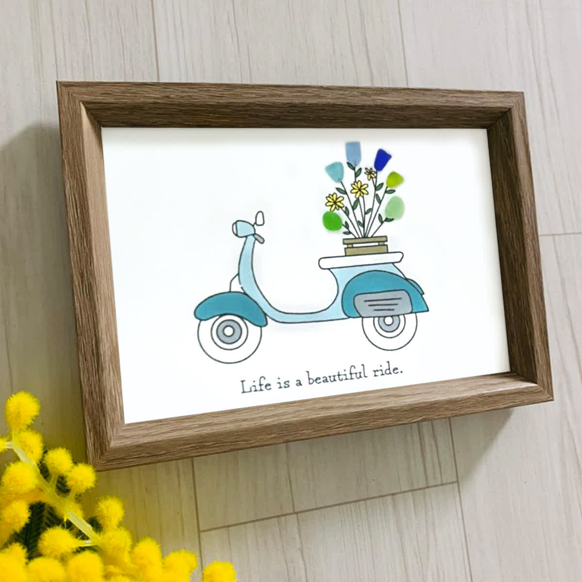 Life is a Beautiful Ride Scooter & Flower Sea Glass Framed Art - image 6