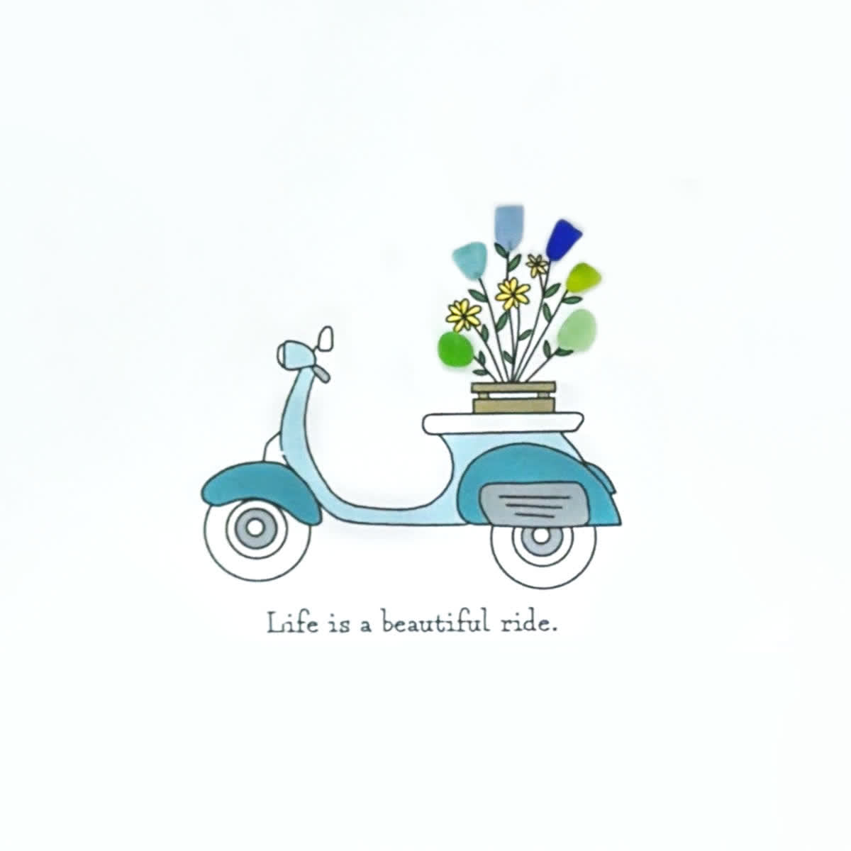 Life is a Beautiful Ride Scooter & Flower Sea Glass Framed Art - image 2