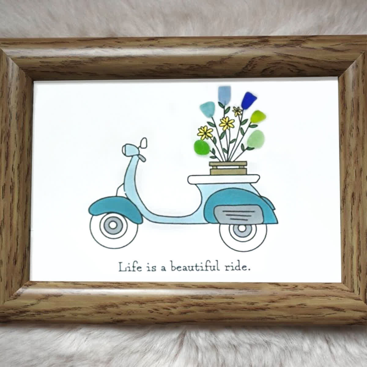 Life is a Beautiful Ride Scooter & Flower Sea Glass Framed Art - image 5