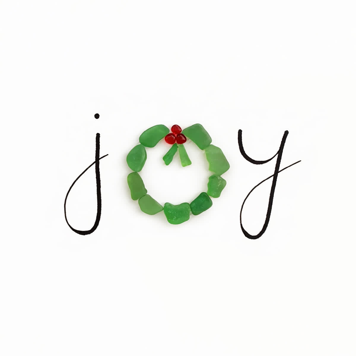 JOY Green Wreath Wishing Holiday Sea Glass Framed Art - image 2