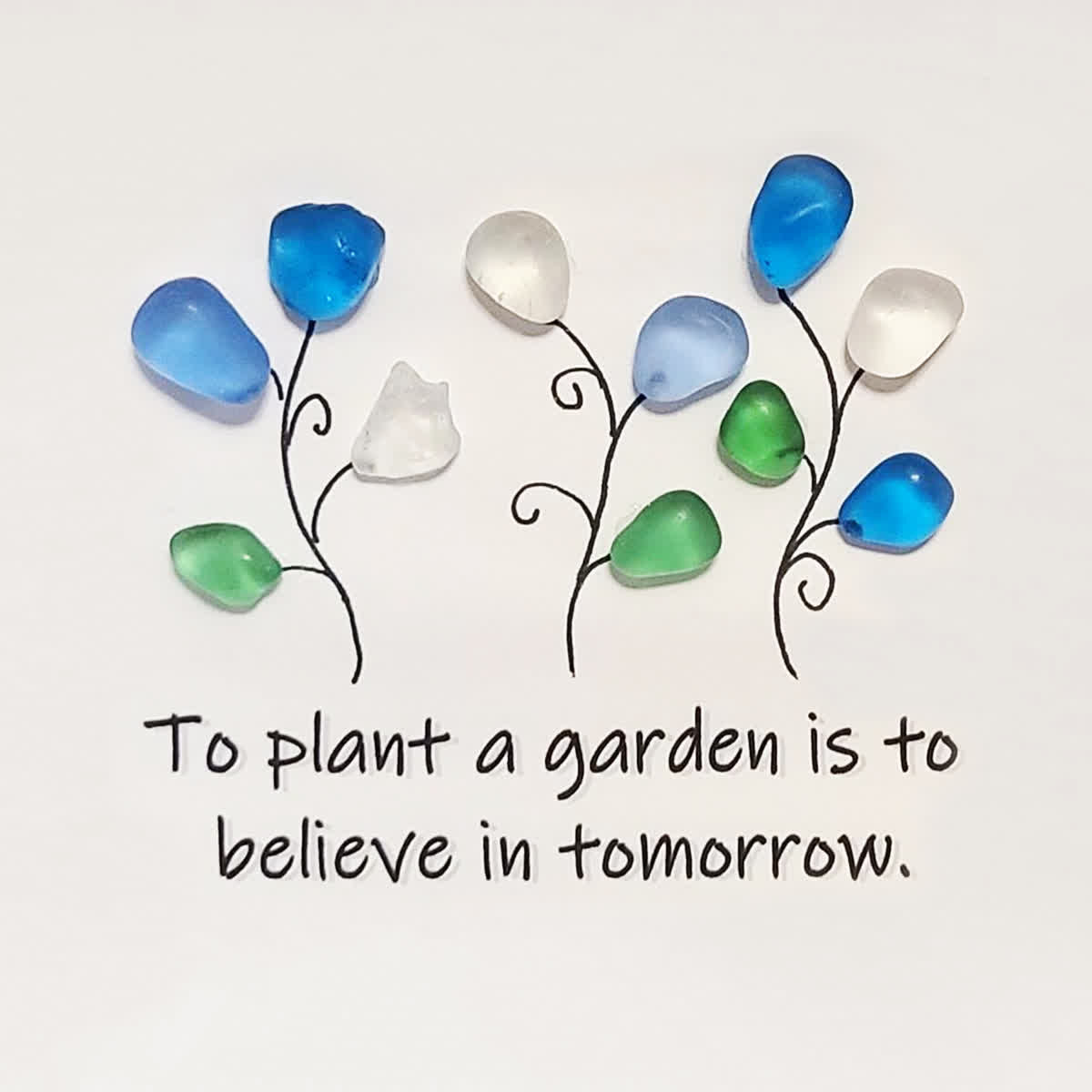 Garden Flower Inspirational Quote Sea Glass Framed Art - Seaglass Card - 8" X 8" - image 1