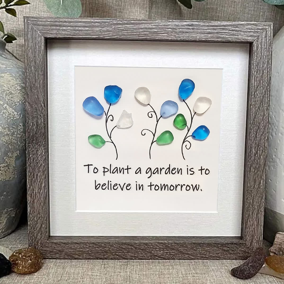 Garden Flower Inspirational Quote Sea Glass Framed Art - image 3