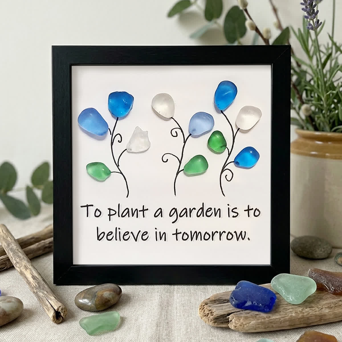 Garden Flower Inspirational Quote Sea Glass Framed Art - Black - 8" X 8" - image 6
