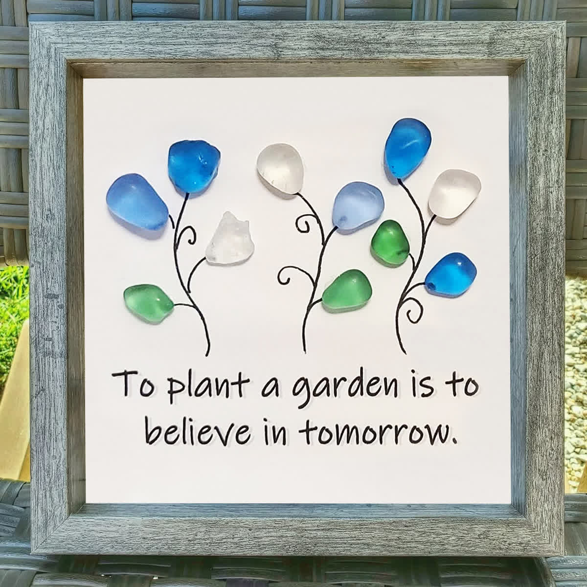Garden Flower Inspirational Quote Sea Glass Framed Art - image 0