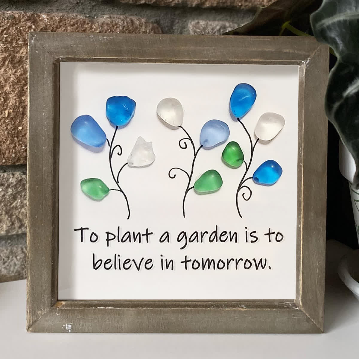 Garden Flower Inspirational Quote Sea Glass Framed Art - image 2