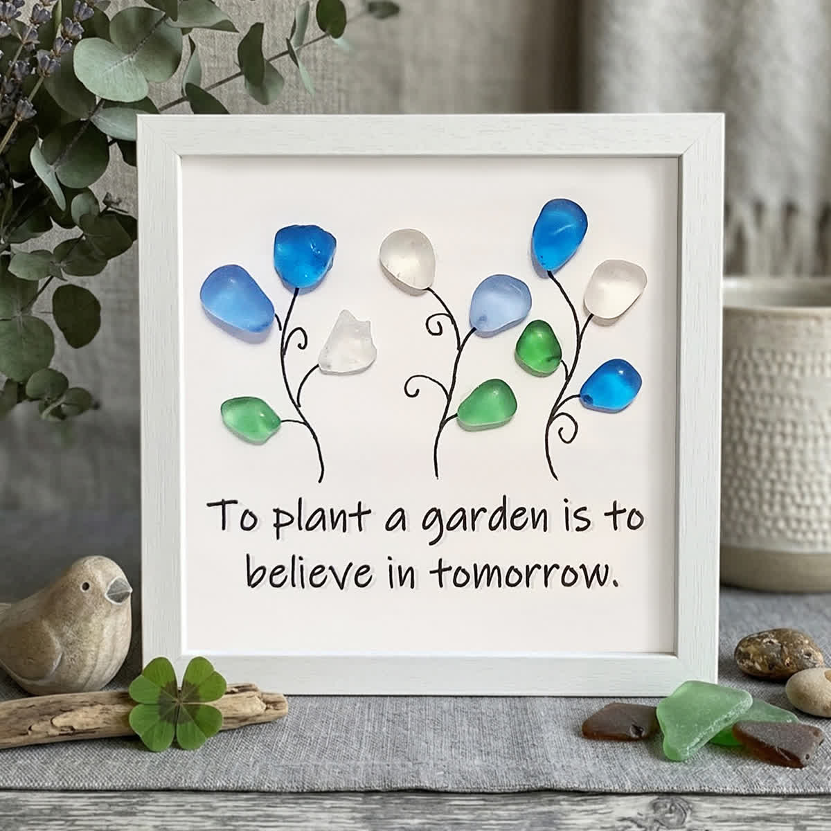 Garden Flower Inspirational Quote Sea Glass Framed Art - White - 8" X 8" - image 7