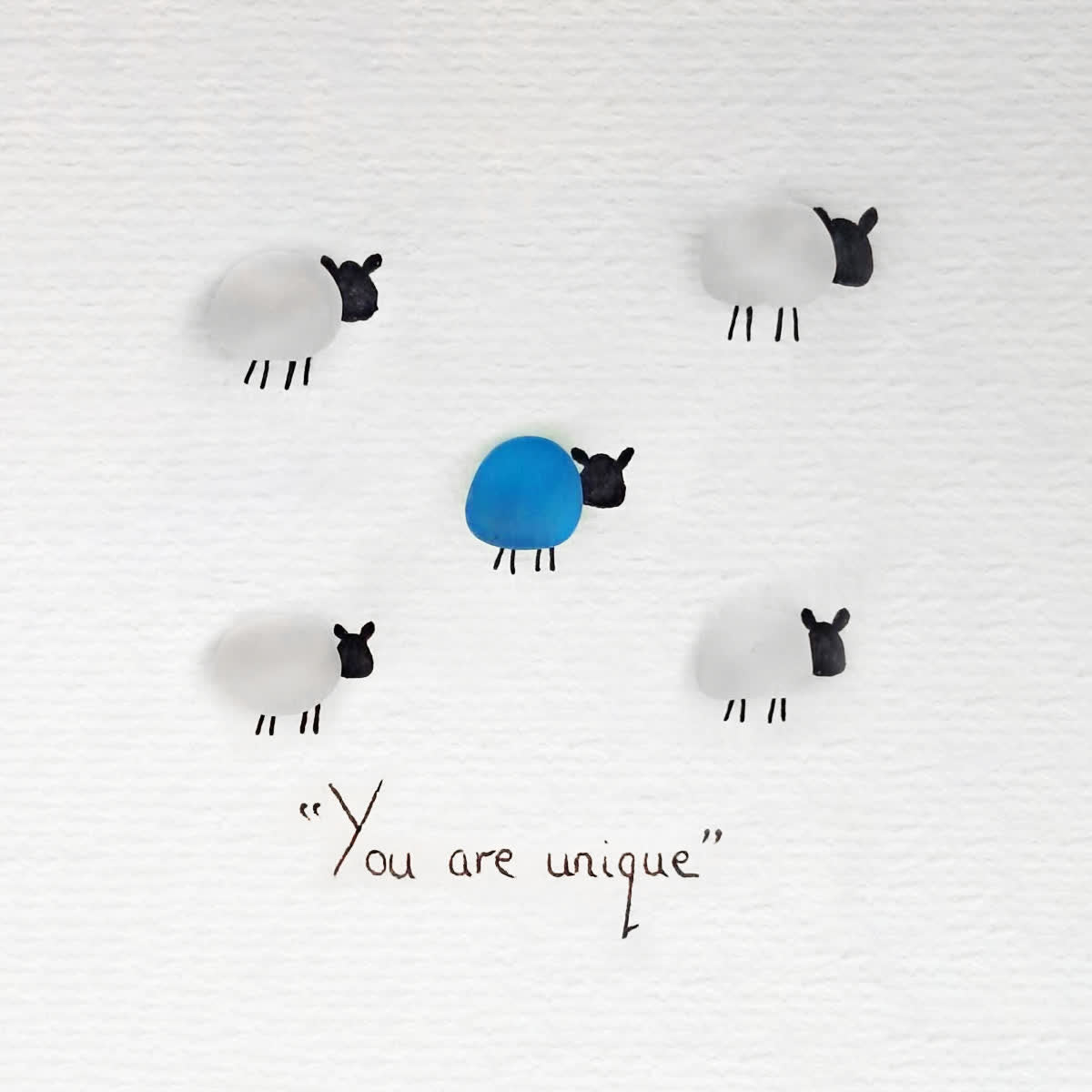 "You Are Unique" Sheep Motivational Sea Glass Framed Art - Seaglass Card - 8" X 8" - image 1