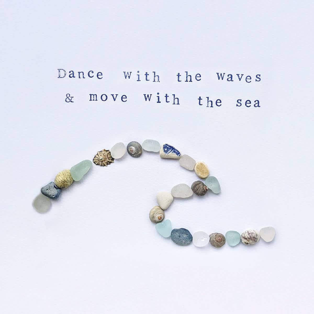 Coastal Wave Inspirational Quote Sea Glass Framed Art - Seaglass Card - 8" X 8" - image 1