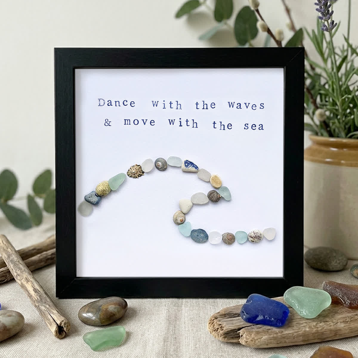 Coastal Wave Inspirational Quote Sea Glass Framed Art - Black - 8" X 8" - image 6
