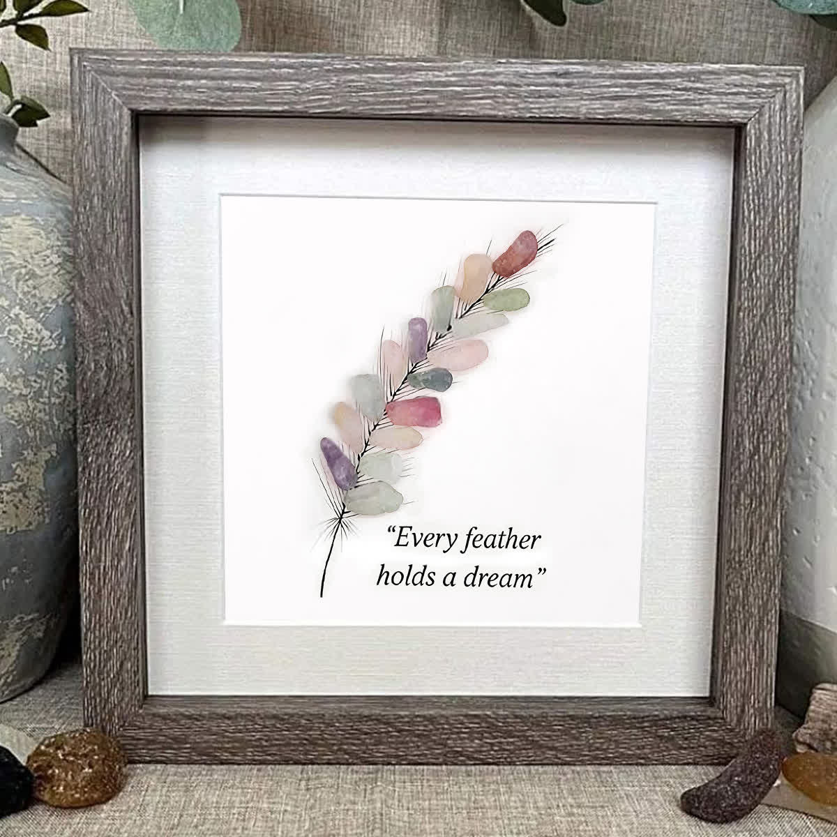 "Every Feather Holds a Dream" Sea Glass Framed Art - image 3