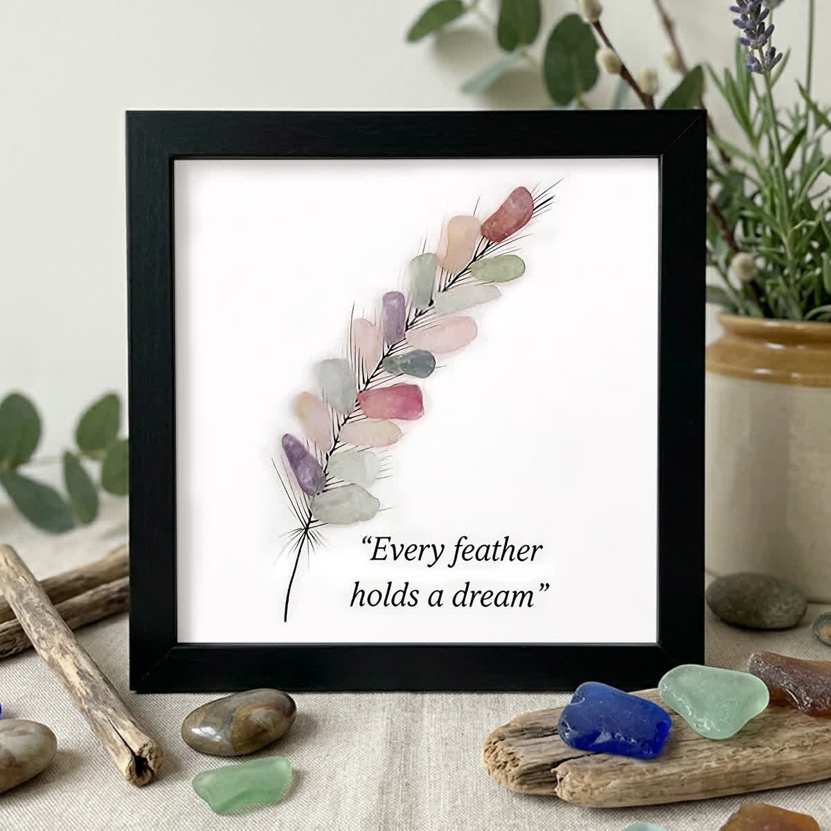 "Every Feather Holds a Dream" Sea Glass Framed Art - Black - 8" X 8" - image 6