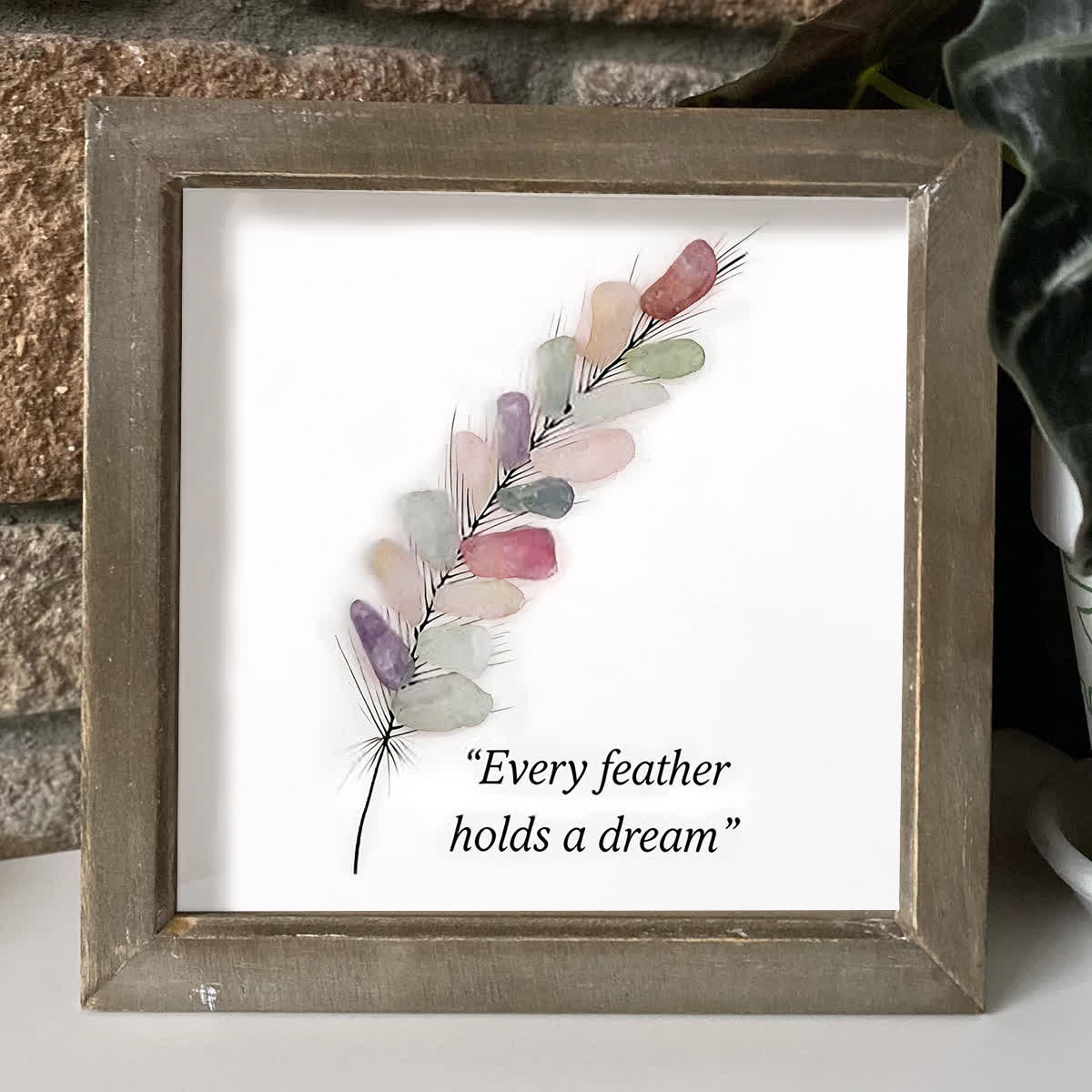 "Every Feather Holds a Dream" Sea Glass Framed Art - image 0