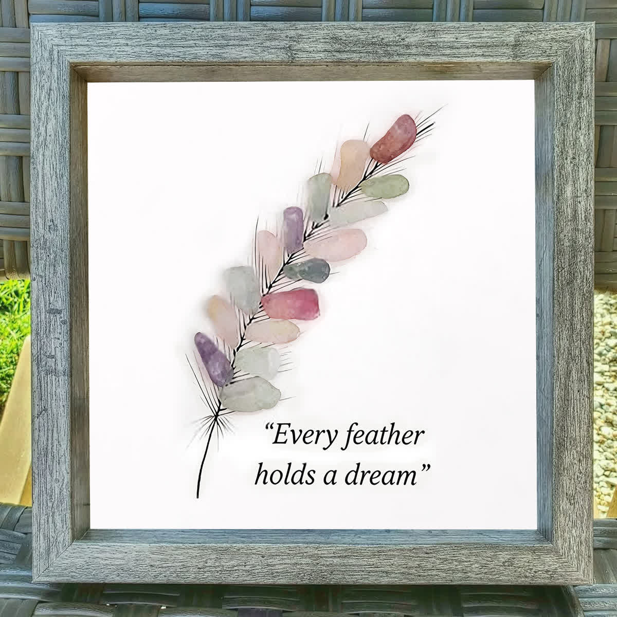 "Every Feather Holds a Dream" Sea Glass Framed Art - image 2