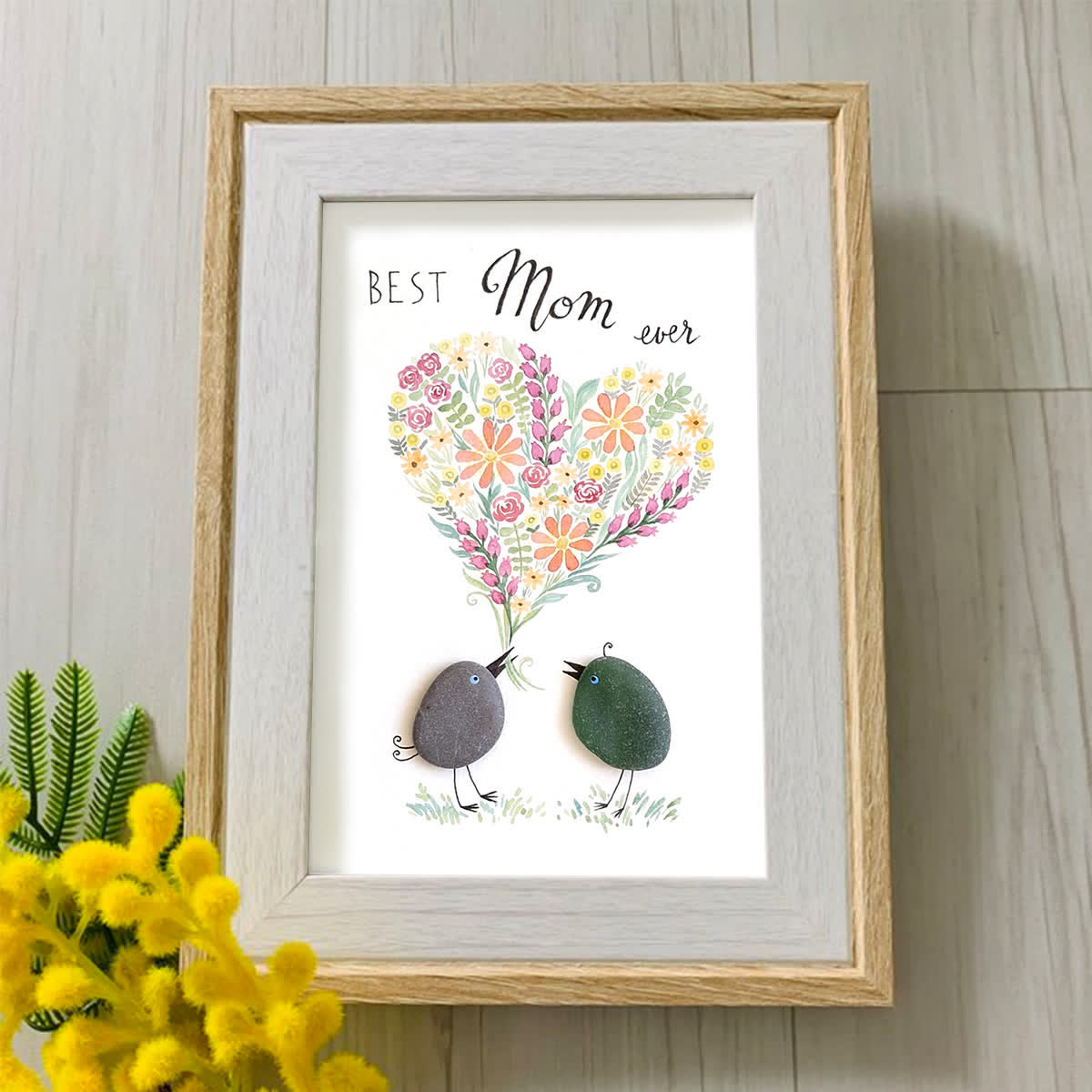 "Best Mom Ever" Birds Floral Heart Sea Glass Framed Art - image 5