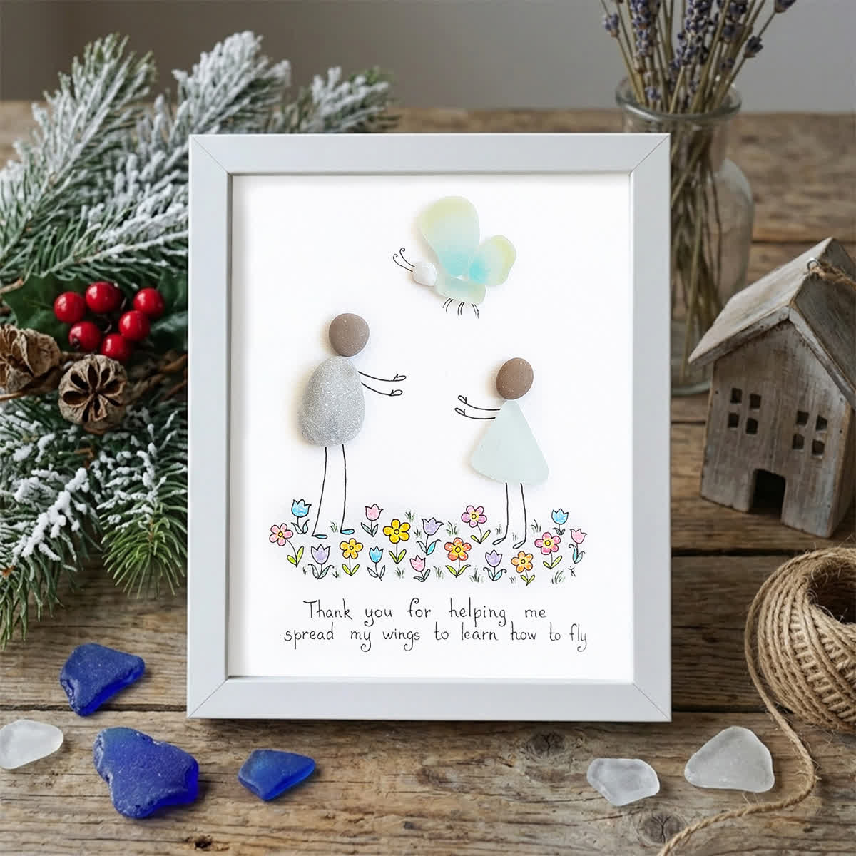 Handmade Appreciation Gift Sea Glass Framed Art - White - 8" X 6" - image 9