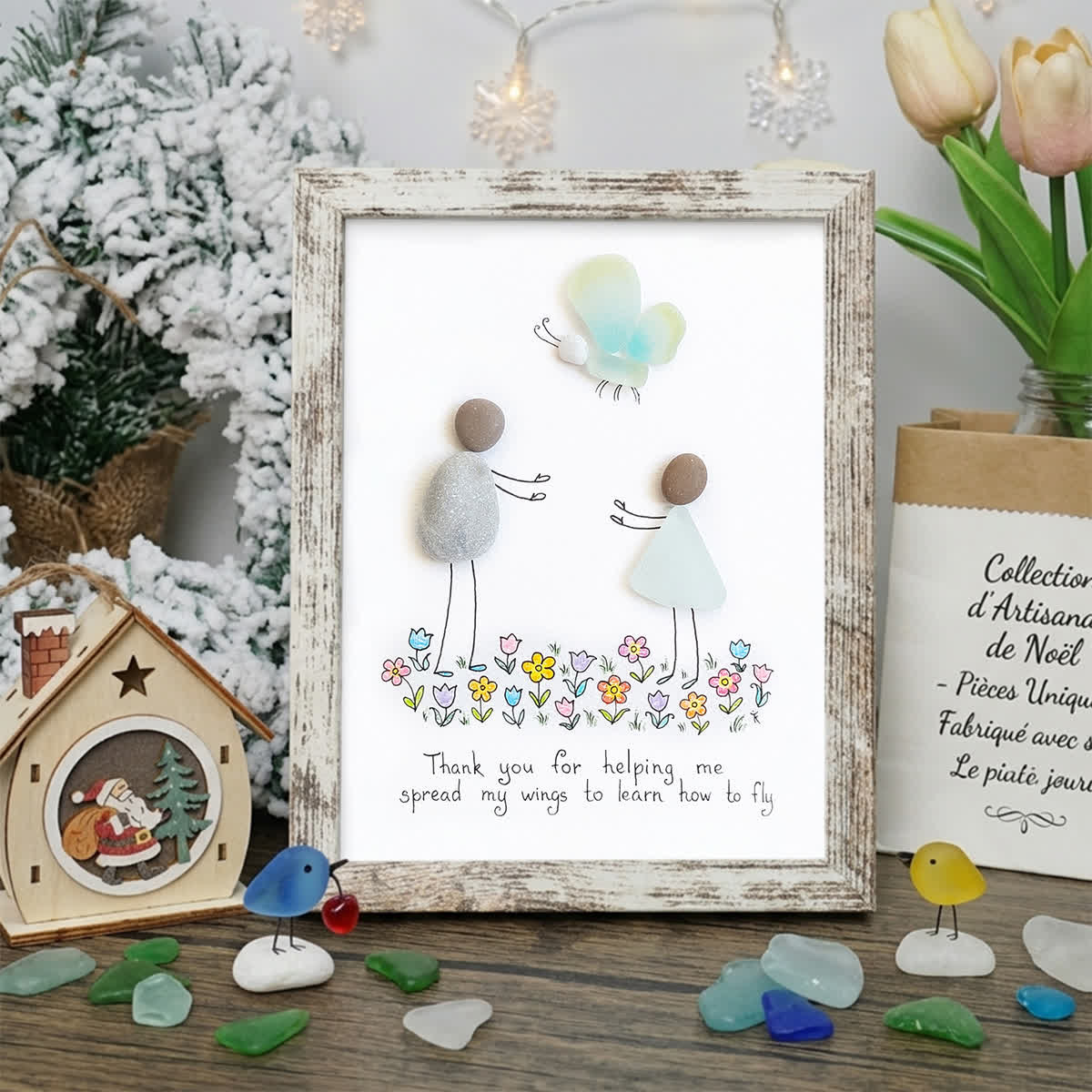 Handmade Appreciation Gift Sea Glass Framed Art - Retro White - 8" X 6" - image 10