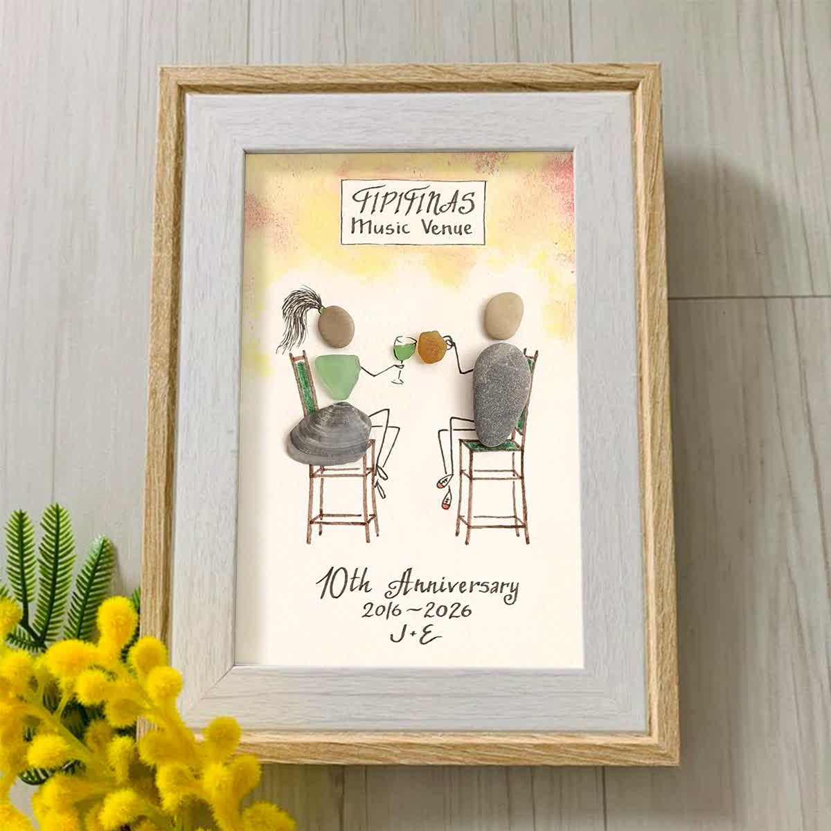 Personalized Anniversary Couple Toasting Sea Glass Framed Art - image 3