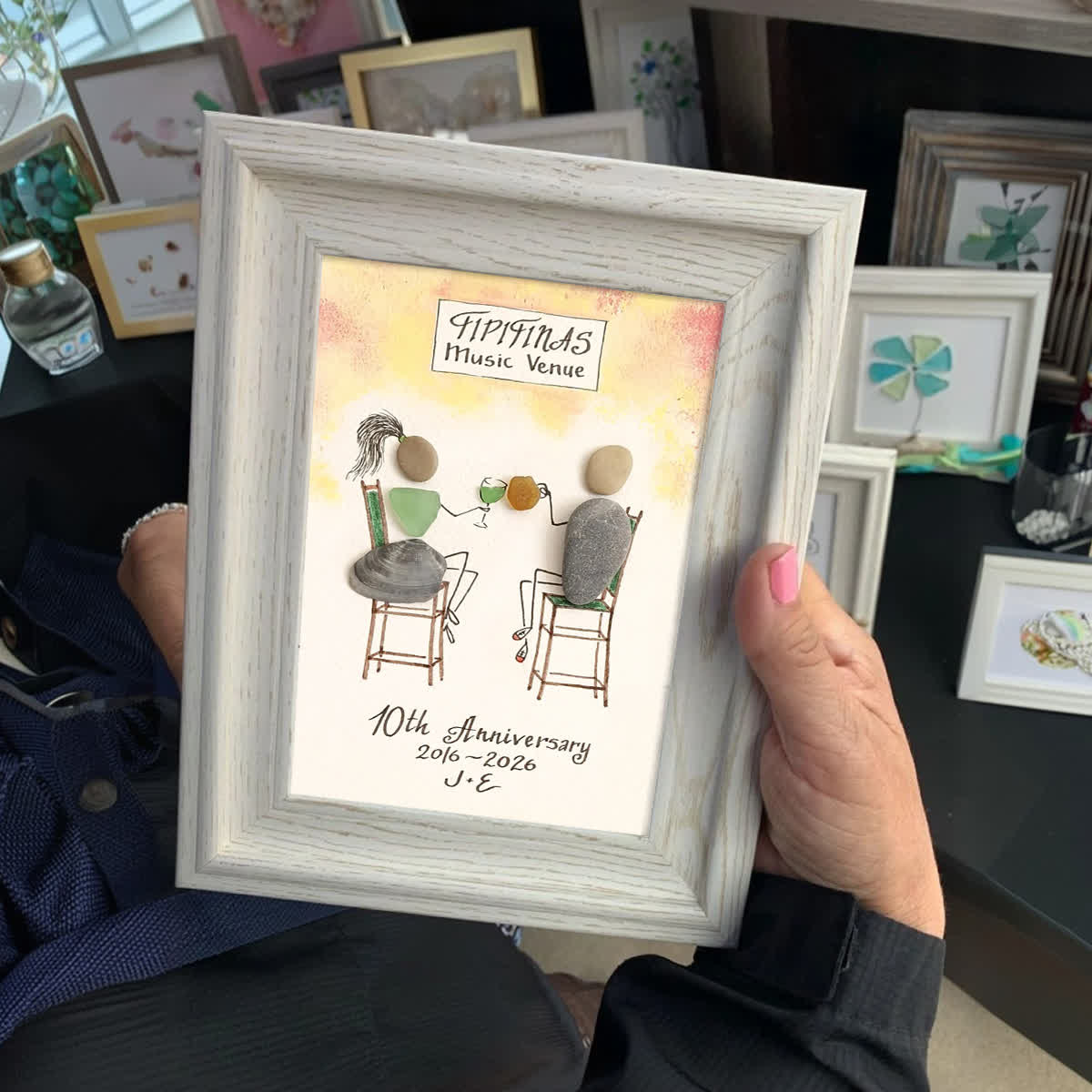 Personalized Anniversary Couple Toasting Sea Glass Framed Art - image 4