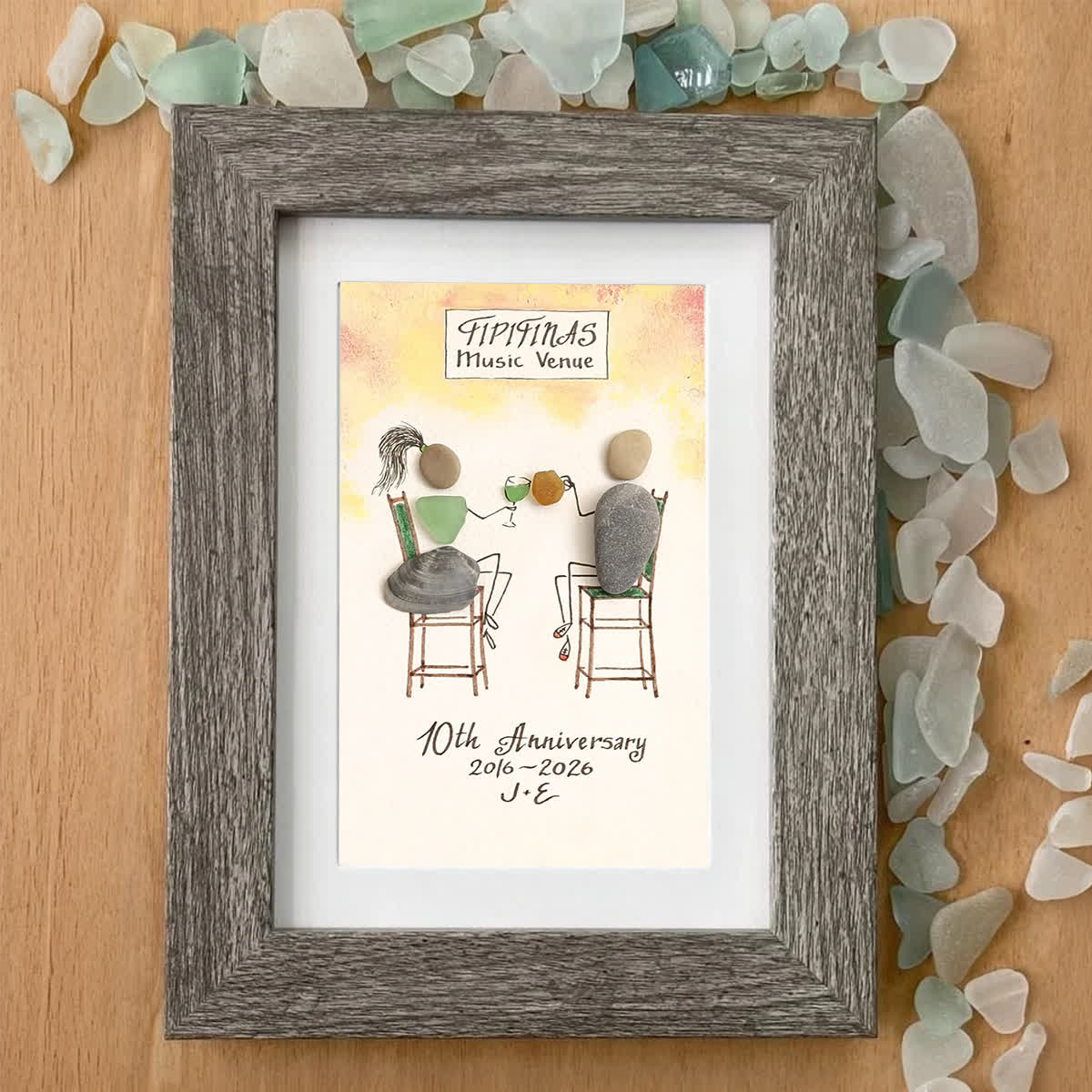 Personalized Anniversary Couple Toasting Sea Glass Framed Art - image 5