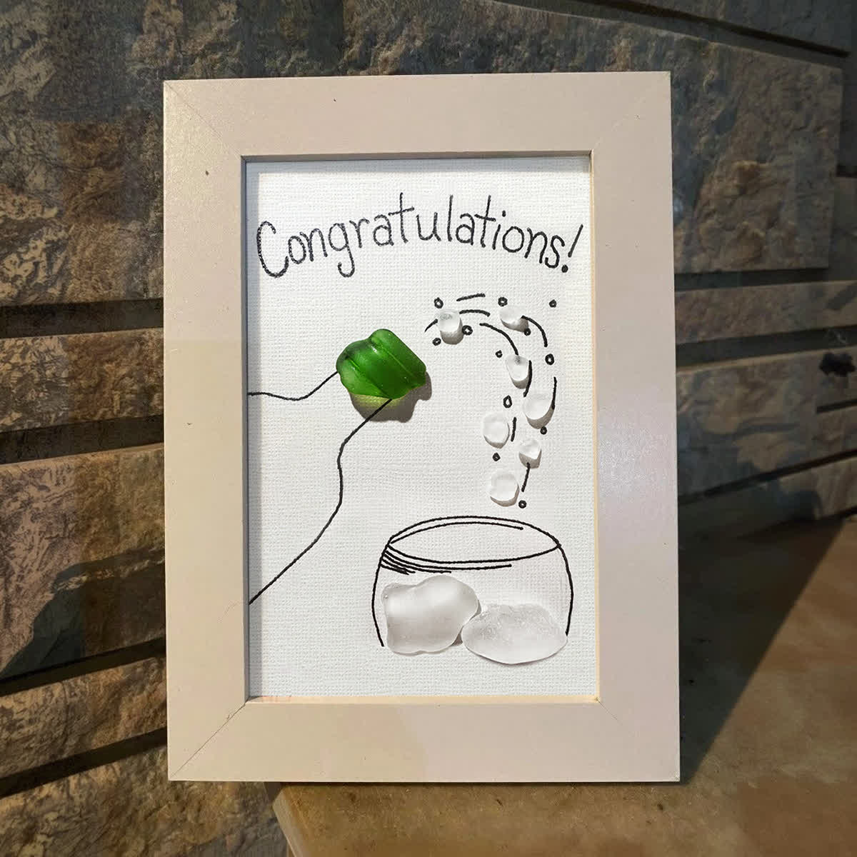 "Congratulations!" Champagne Toast Sea Glass Framed Art - image 3