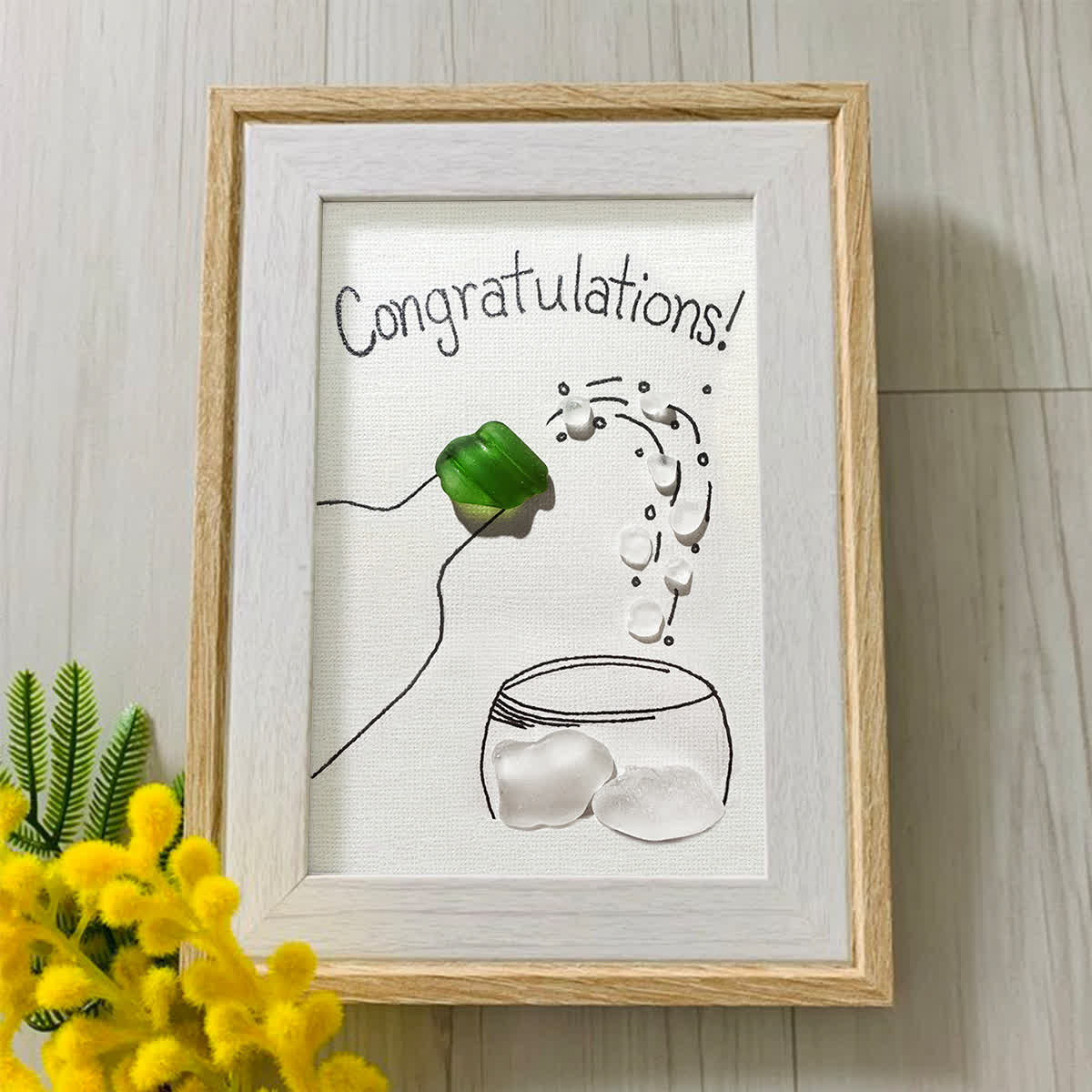 "Congratulations!" Champagne Toast Sea Glass Framed Art - image 4