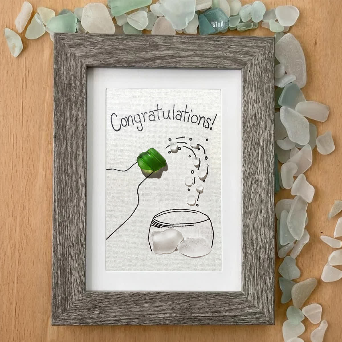 "Congratulations!" Champagne Toast Sea Glass Framed Art - image 5