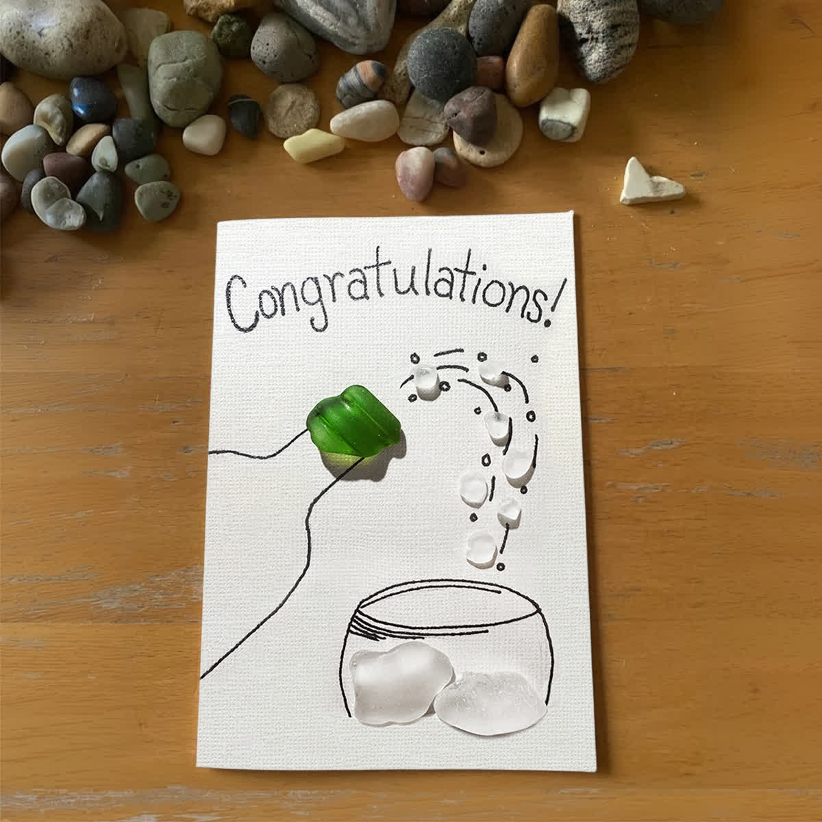 "Congratulations!" Champagne Toast Sea Glass Framed Art - Seaglass Card - 8" X 6" - image 1