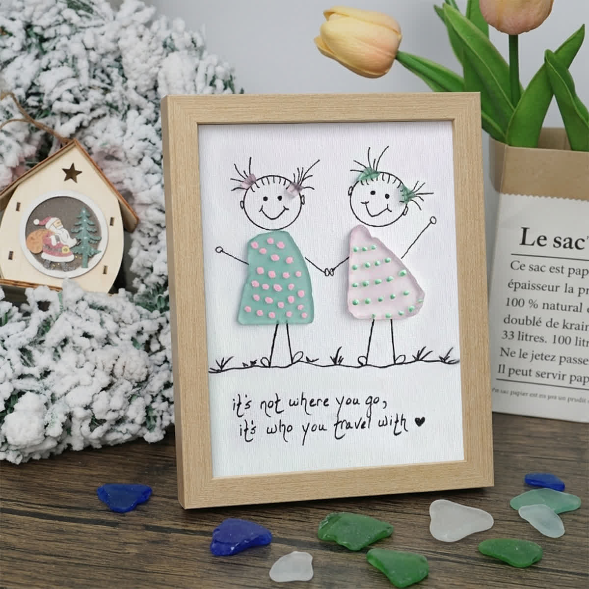 Thoughtful Best Friend Sea Glass Framed Art - Oak - 8" X 6" - image 6