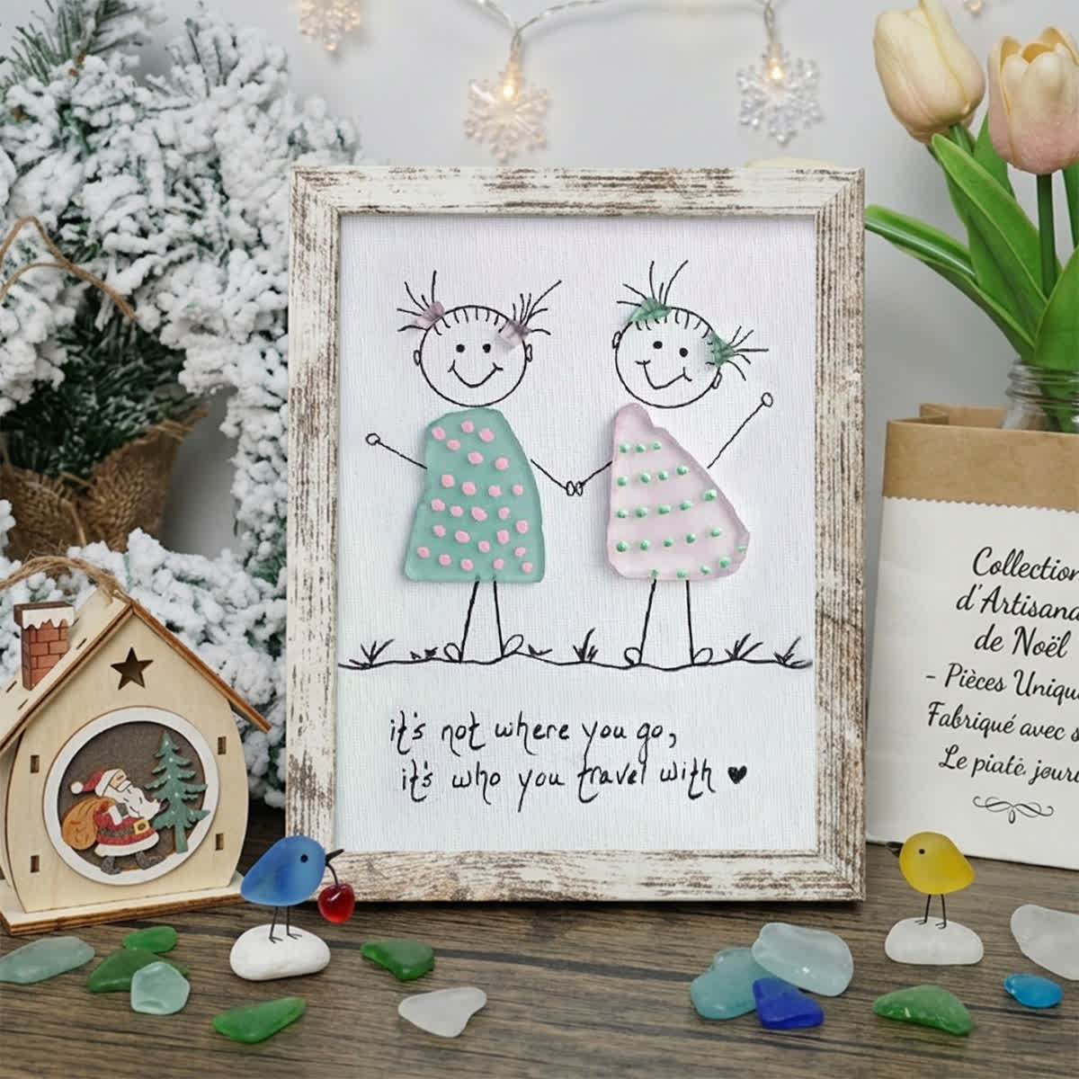 Thoughtful Best Friend Sea Glass Framed Art - Retro White - 8" X 6" - image 10