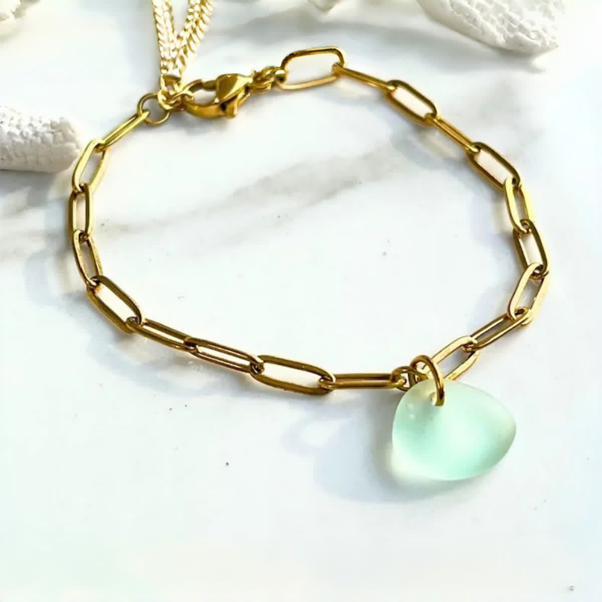 Mermaid Soul Sister Aqua Blue Sea Glass Bracelet - image 3