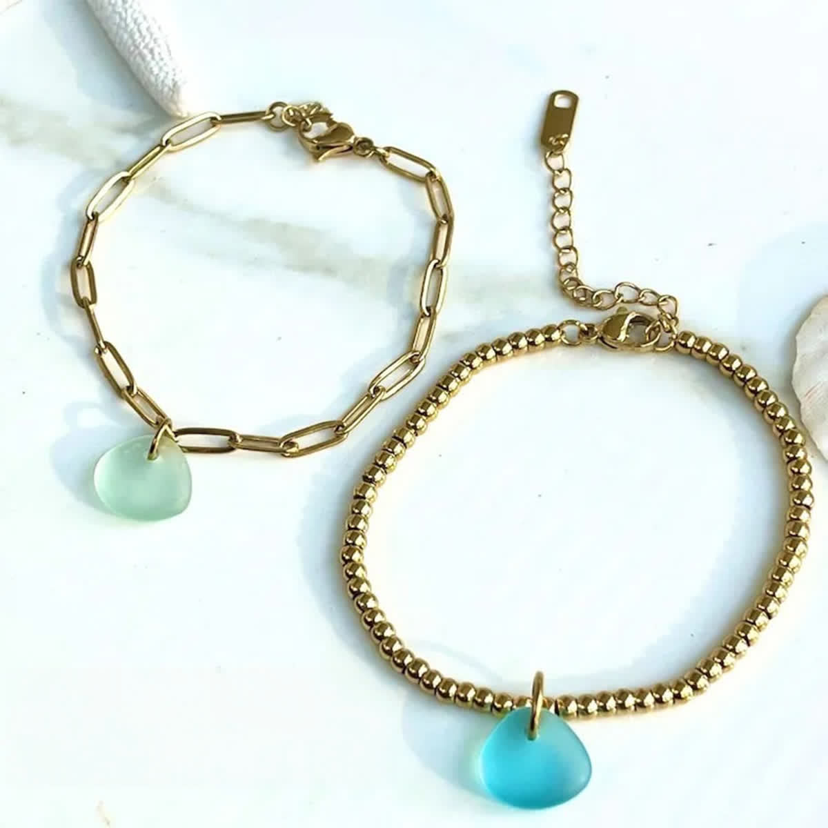 Mermaid Soul Sister Aqua Blue Sea Glass Bracelet - image 5
