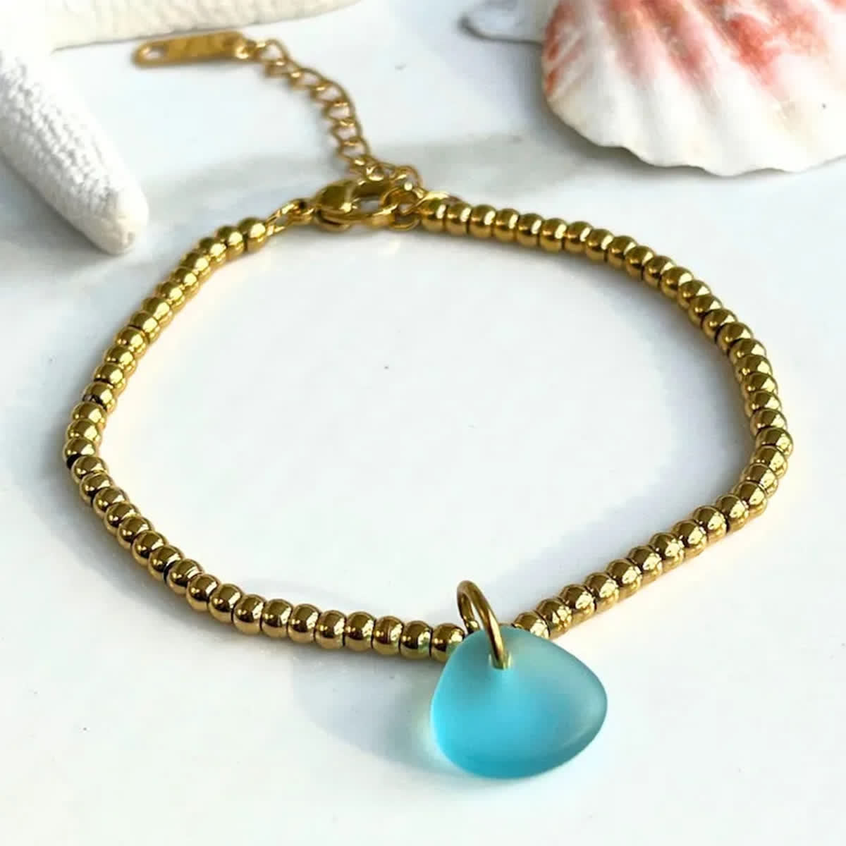 Mermaid Soul Sister Aqua Blue Sea Glass Bracelet - Blue - Style #2 - image 7