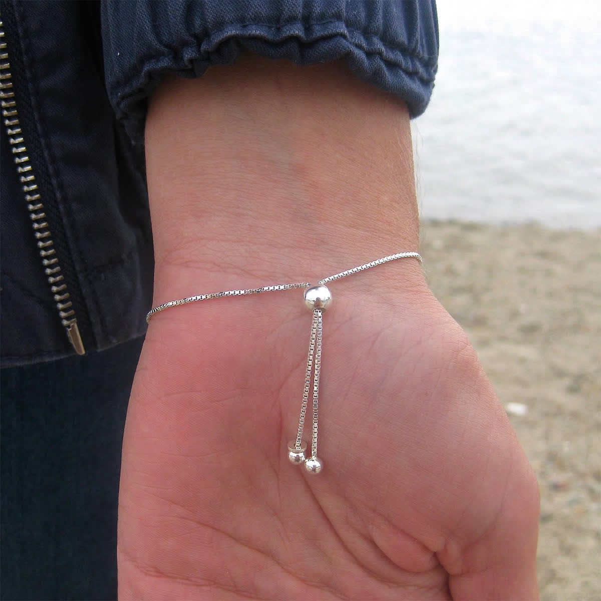 Three Blue Stone Silver Beach Sea Glass Bracelet - image 3