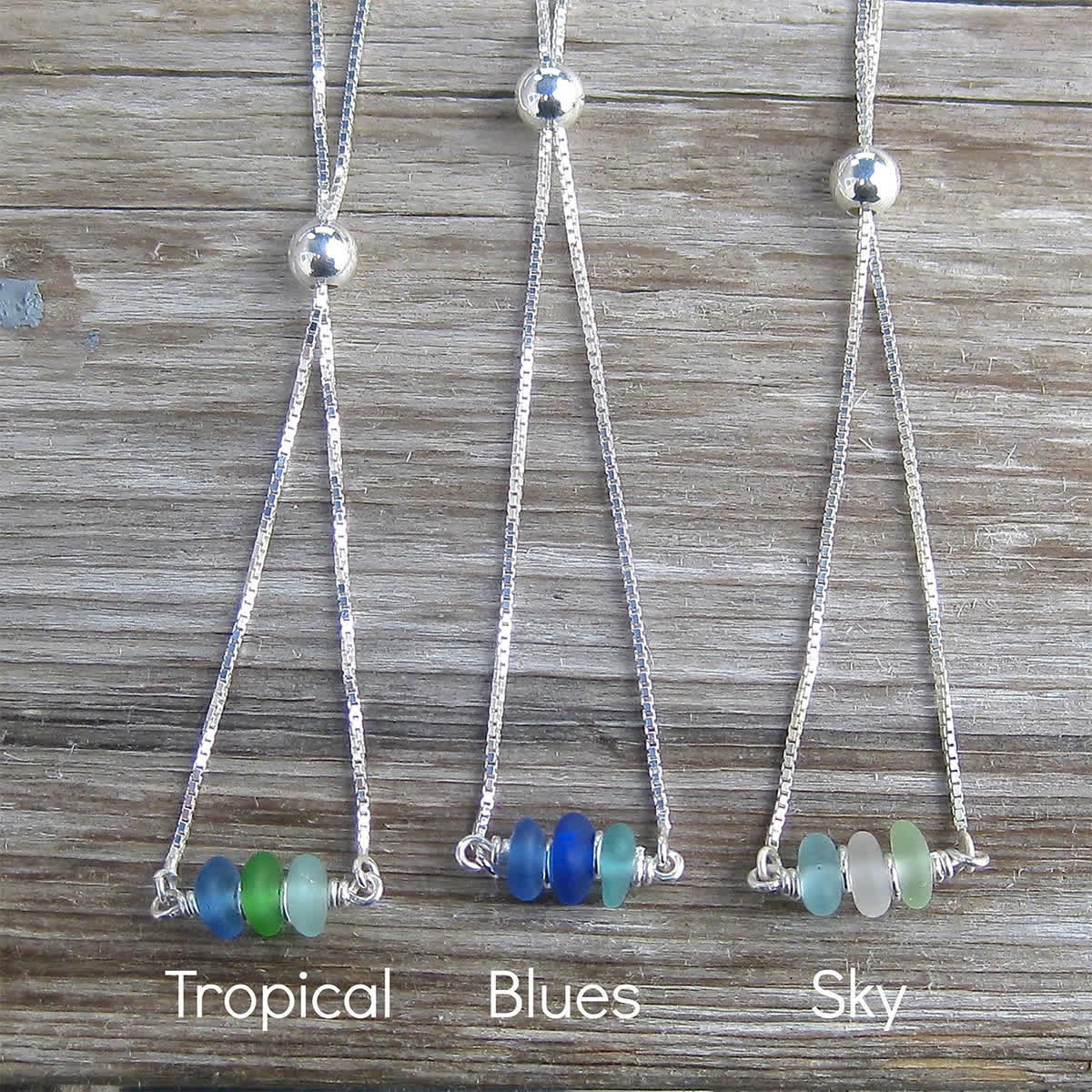 Three Blue Stone Silver Beach Sea Glass Bracelet - image 2