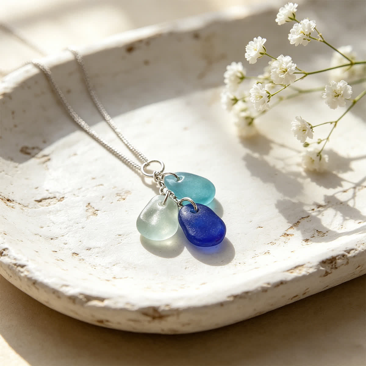 Timeless Tri-Color Sea Glass Cluster Necklace - Mist - image 1