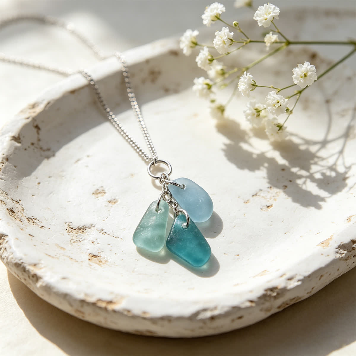 Timeless Tri-Color Sea Glass Cluster Necklace - Aqua Ombre - image 8