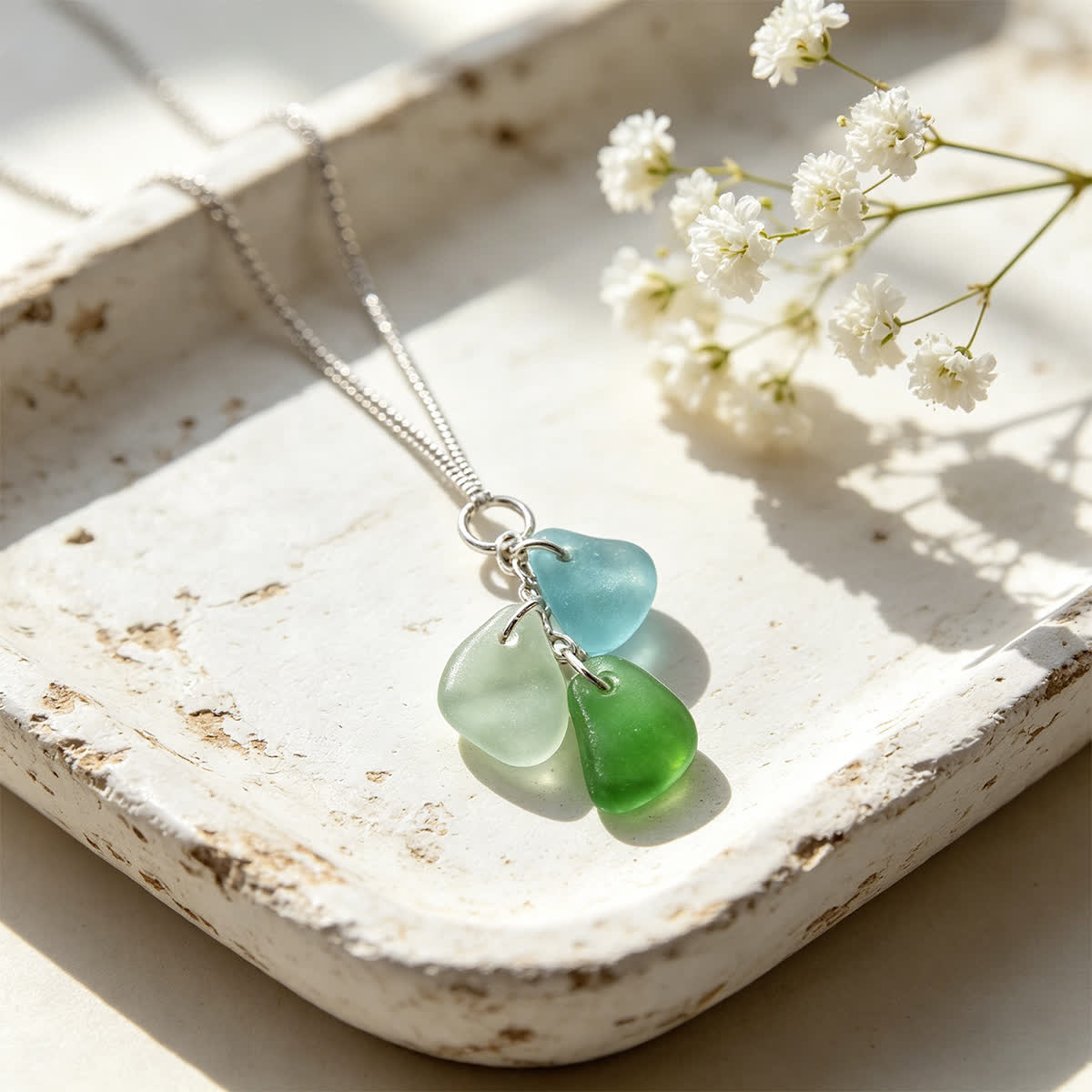 Timeless Tri-Color Sea Glass Cluster Necklace - Oasis - image 7