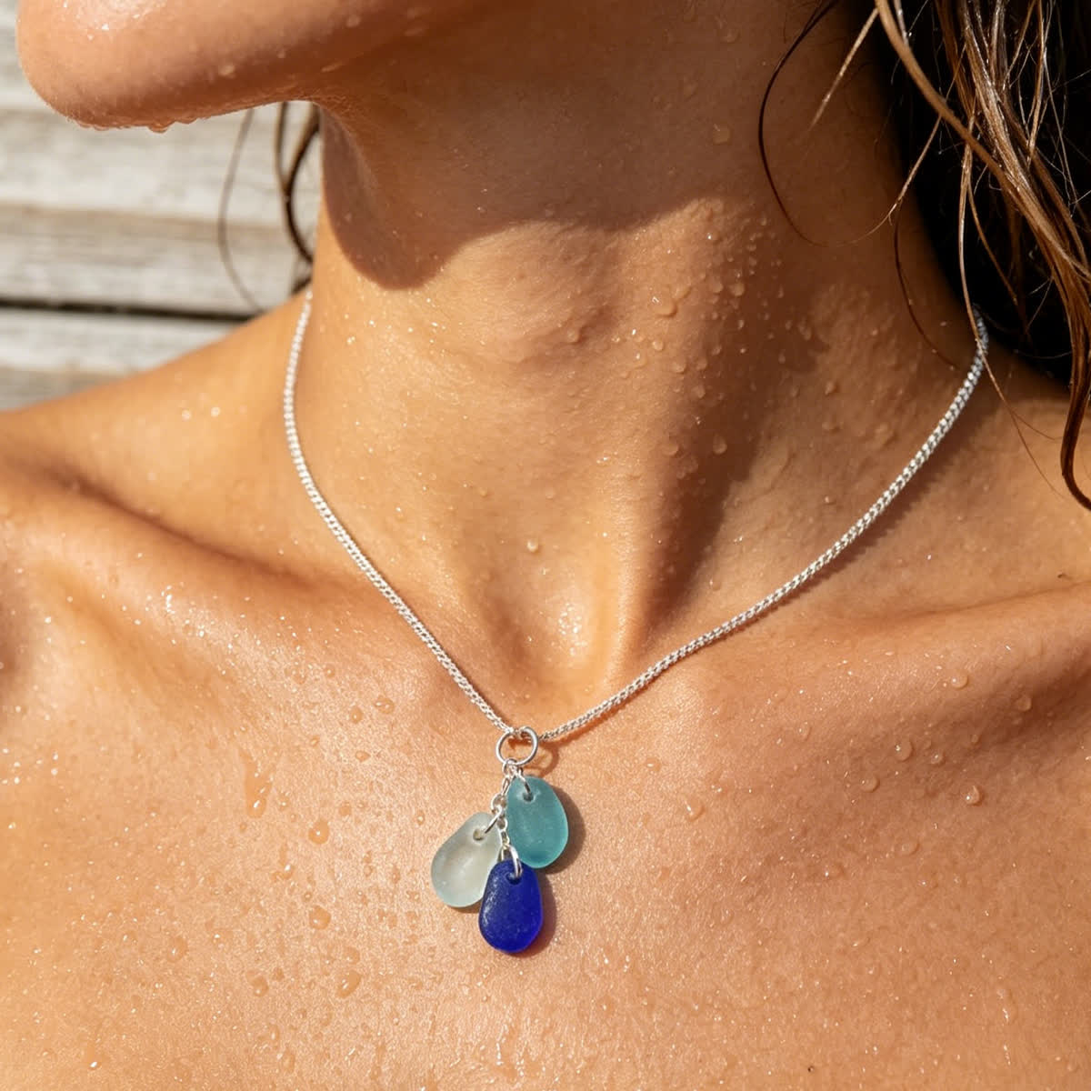 Timeless Tri-Color Sea Glass Cluster Necklace - image 3