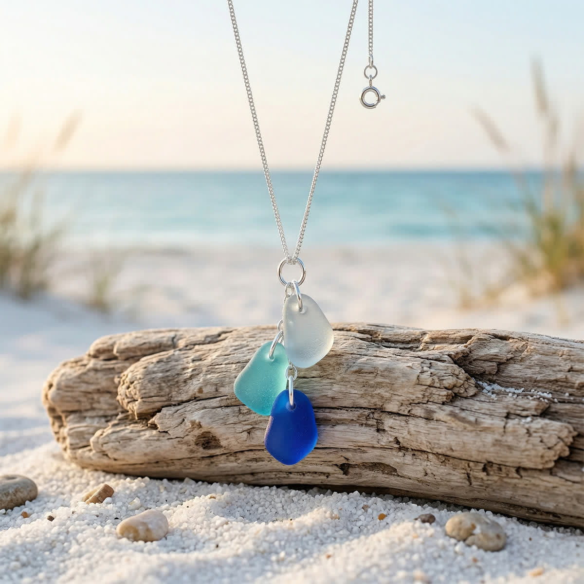 Timeless Tri-Color Sea Glass Cluster Necklace - image 4